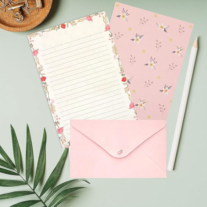 KSIWRE Stationary Paper and Envelopes Set, 36 PCS Lined Stationary Writing Paper with 18 PCS Matching Envelopes, Fresh Floral Style Letter Writing Paper for Invitations Gifts Holiday Wishes