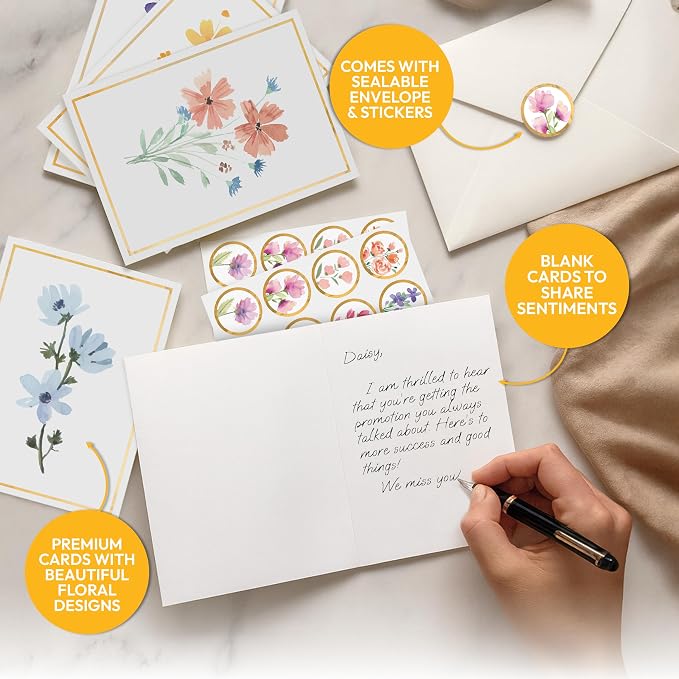 30 Blank Cards and Envelopes Set with Stickers – 4x6 Inches – Thick and Premium Designs