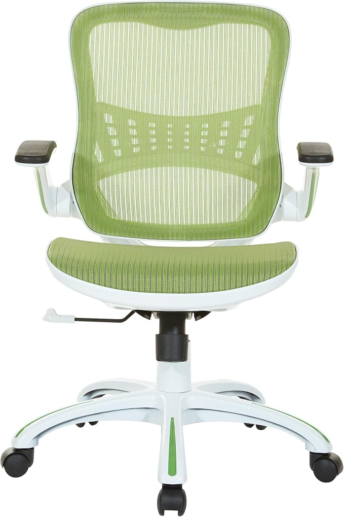 OSP Home Furnishings Riley Ventilated Manager's Office Desk Chair with Breathable Mesh Seat and Back, White Base with Green