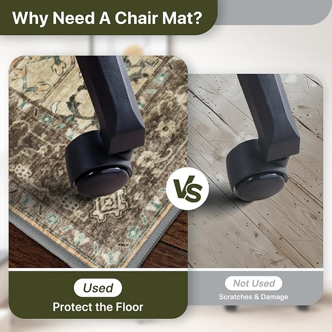 48"x60" Office Chair Mat for Hardwood Tile Floor, Under Desk Carpet Protector for Rolling Computer Chair Mat, Machine Washable Area Rug, Anti-Slip 1/5" Thick Low Pile Thin Vinyl Floor Mat, Rosewood
