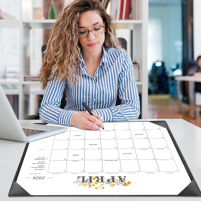Desk Calendar 2026-2027 - 18 Month Desktop Calendars (Jan 2026–Jun 2027),Large 22x17 Monthly Calendar with Home & Office Floral Desk Pad Calendars (Black, 22 * 17)