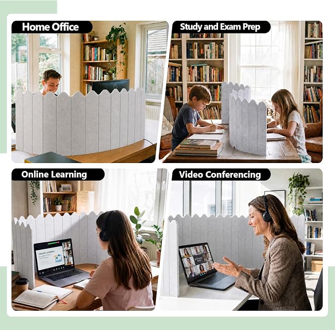 86.5 x 16'' Foldable Felt Desk Divider with 25 Thumbtacks & 8 Clips, Acoustic Desk Partition Privacy Panel, Versatile Cubicle Shield Hanging Note Item, for Office Home(Wavy)