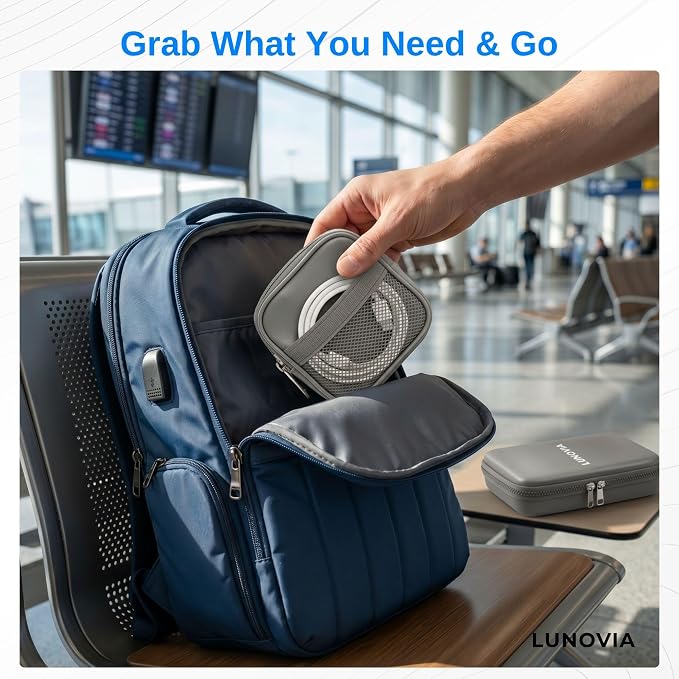 Mid-Size Tech Organizer with Removable Pouches – Hard Shell Travel Case for Cables, Chargers & Accessories | Electronics Organizer for Travel