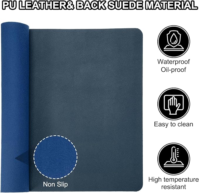 PATIKIL Large Desk Mat, 55"x17" Non-Slip Waterproof PU Leather Desk Pad, Dual Sided Desktop Protector Cover for Office Home Work Study, Dark Blue