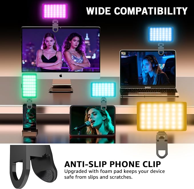 NiceVeedi RGB Selfie Light, 138 LED Beads Phone Light, 360° Full Color Camera Light with Clip and Cold Shoe, CRI95+/180 Minutes Rechargeable Video Light for Video Recording/iPhone/TikTok/Makeup/Zoom