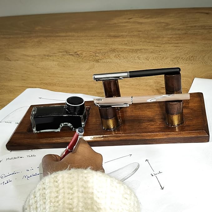 HOMORA Luxury Wooden Desk Pen Stand with Ink Bottle Holder – Premium Executive Office Organizer for Fountain Pens, Calligraphy Pens & Writing Accessories