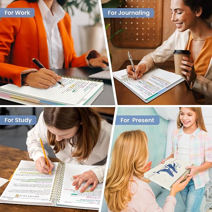 Large Spiral Lined Notebooks for Work with Removable Dividers & Tabs, 8.5"x11" Pretty Hardcover 5 Subject Notebook Journal for Women, College Ruled, Perfect for Study & Office Organization, 280 Pages,Ocean Whales