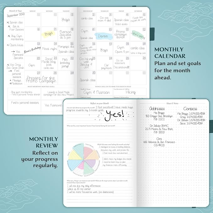 Legend Undated Weekly Planner – Goal Planner Journal & Organizer Notebook – Agenda Book with Monthly Calendar & To-Do List, A5 (Dark Teal, Gold)