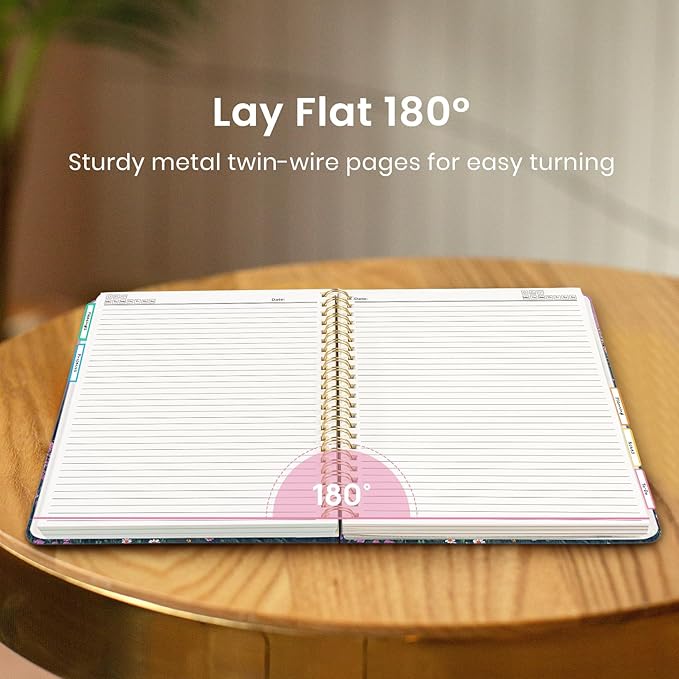 Large Spiral Lined Notebooks for Work with Removable Dividers & Tabs, 8.5"x11" Pretty Hardcover 5 Subject Notebook Journal for Women, College Ruled, Perfect for Study & Office Organization, 280 Pages, Twilight Bloom