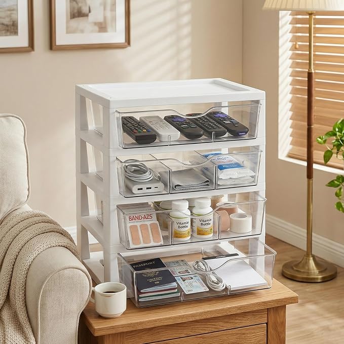 novelinks Drawer Organizer, 4-Tier Paper Organizer Drawers with Dividers | Plastic Desk Organizers and Accessories with Drawers, Under Desk Drawer, File Organizer for Desk, Office Supply Organizer