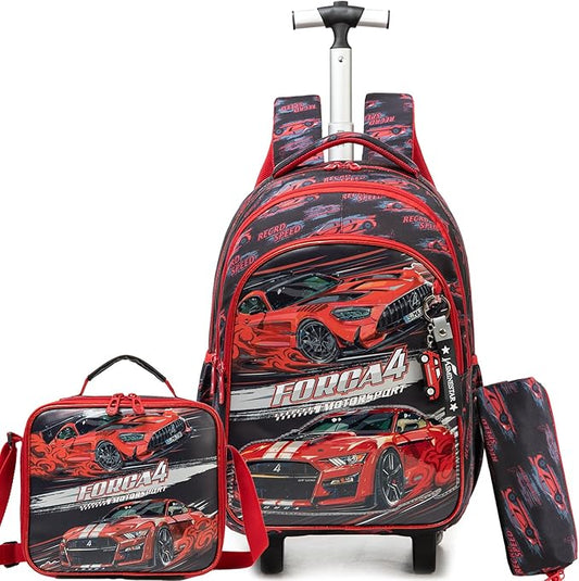 Boys Rolling Backpack for School Backpack with Wheels for Kids Roller Backpacks for Kids Backpacks with Lunch Box Pencil Case for Elementary Back to School Supplies