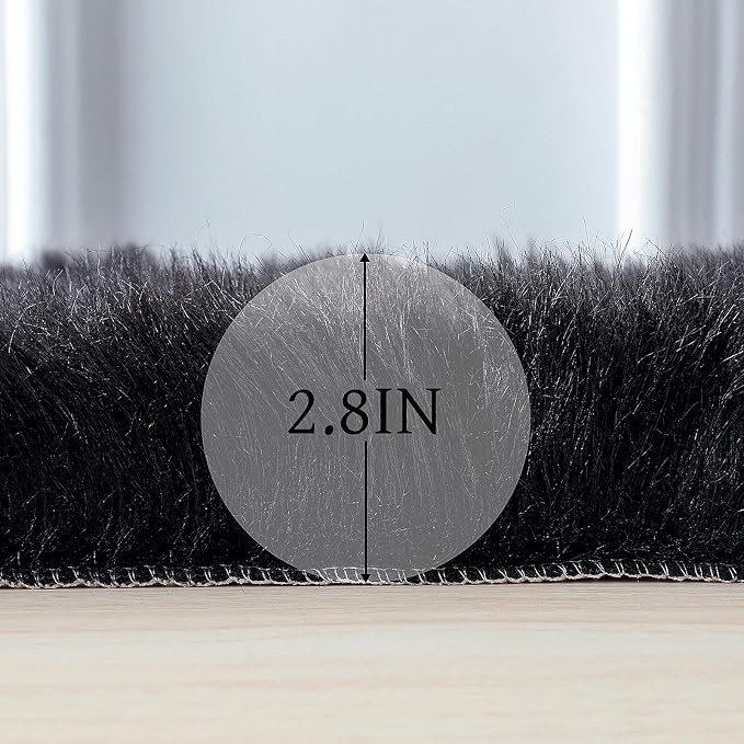 linmopm Faux Fur Sheepskin Rug, Black, 4x6 ft | Shag Fluffy Fuzzy, High-Density Cushion, For Bedroom Bedside Living Room, Plush Carpet, Sofa Cover