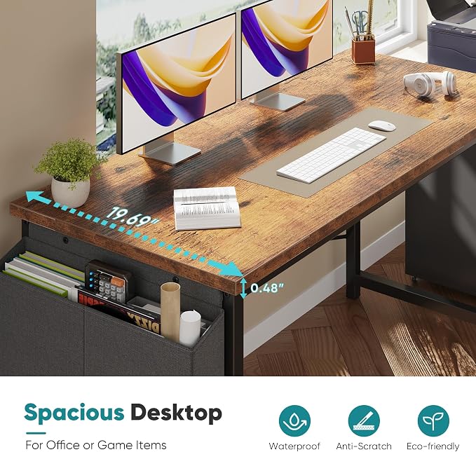 OLIXIS Computer Desk, 47 Inch Home Office Desks for Small Spaces, Writing Craft Study Gaming Table for Bedroom, Modern Computer Workstation with Storage Bag, Rustic Brown