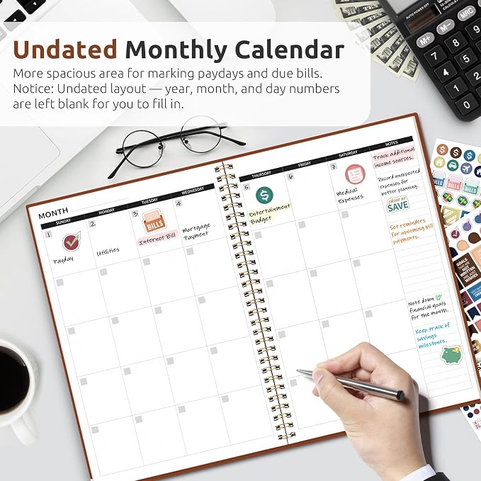 Budget Planner - Monthly Budget Book with Expense Tracker Notebook, Undated Bill Organizer & Finance Planner to Take Control of Your Money, Account Book to Manage Your Finances-Rust Brown