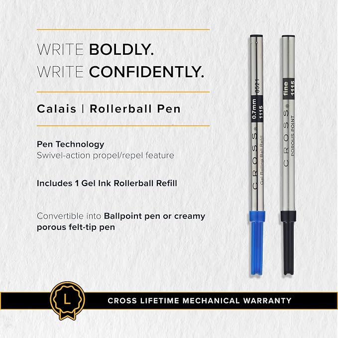 Cross Calais White Lacquer with Rose Gold Appointments Rollerball Pen - High-End Pen for Everyday Use - Professional Desk Essential - Smooth Writing - Durable Construction - Black Ink