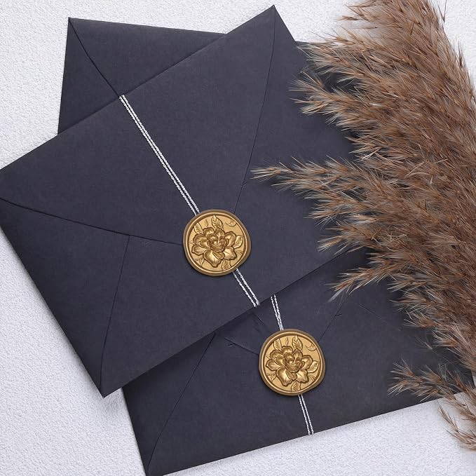 UNIQOOO Wax Seal Stickers - 3D Vintage Floral Wedding Invitation Envelope Botanical Seal Stickers, 50 Pcs Self- Adhesive Antique Gold Flower Stickers, Perfect for Invitation, Gift Wrapping, Party