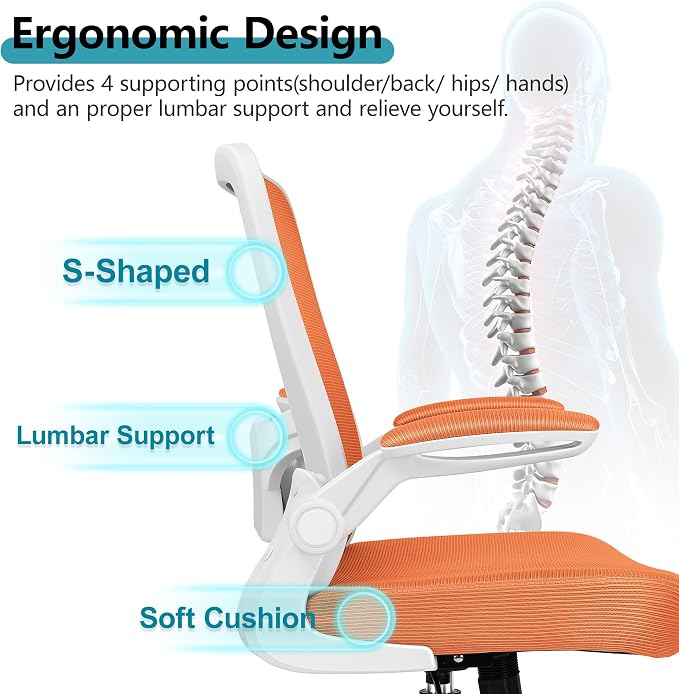 FelixKing Office Chair, Ergonomic Desk Chair Breathable Mesh Chairs Adjustable High Back Lumbar Support Flip-up Armrests, Executive Rolling Swivel Comfy Computer Chairs Home Office Sunset Orange