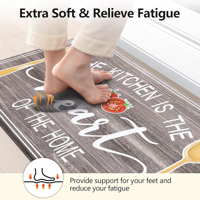 Yamaziot Anti Fatigue Kitchen Rug Set of 3, Non-Slip Cushioned Floor Mats | Waterproof, Stain Resistant, Farmhouse Cushioned Comfort Standing Desk Mat with Runner for Kitchen, Office, Sink, Laundry