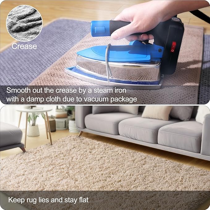 8x10 Area Rug for Living Room, Fluffy Shag Tan Rug for Bedroom Soft Large Carpet for Living Room, Shaggy Fuzzy Alfombra for Dorm Office Classroom Home Decor (8ft x 10ft, Light Tan)