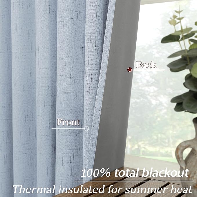 Light Blue Blackout Curtains for Nursery Boy,Linen Baby Sky Blue Thermal Black Out Rod Pocket Preppy Coastal Grand Millenial Bluey Pastel Curtains for Kids Room Girls Bedroom Living 84 Inch Length