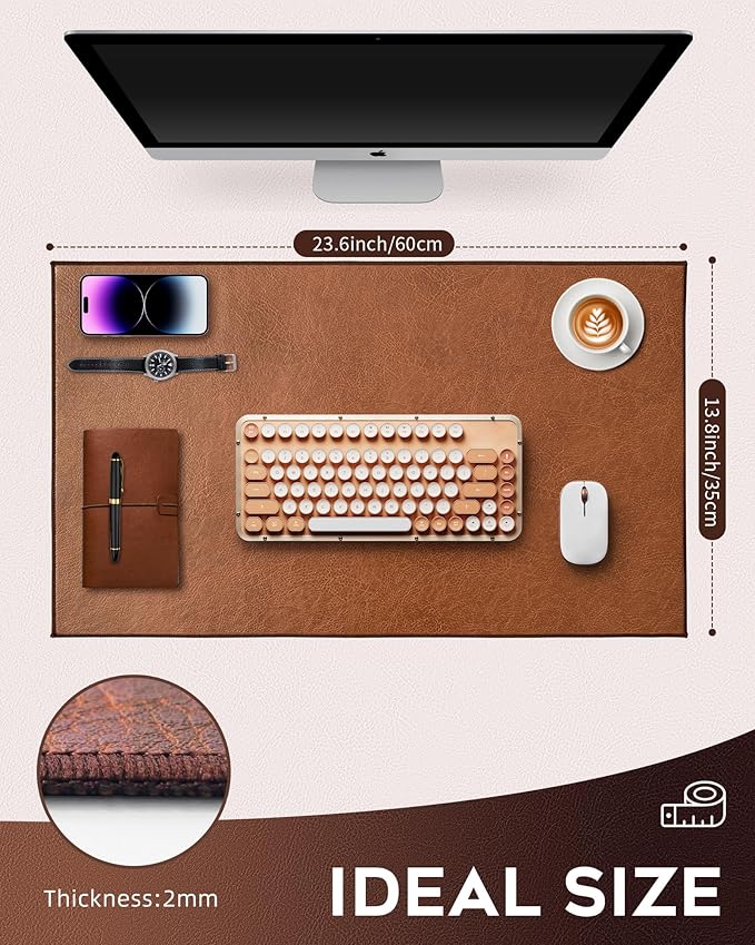 Retro Luxe Leather Desk Pad Protector,Mouse Pad and Keyboard Mat,Office Desk Mat,Dual-Sided Design,Waterproof Desk Writing Pad for Office and Home (Saddle Brown, 23.6" x 13.8")