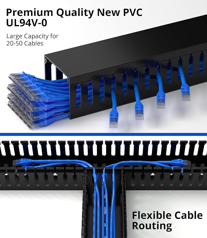 ZhiYo 2"H x 2.4"W Cable Management Raceway, 95in Under Desk Channel, Black | Slotted Wire Duct, 4Pack, 23.6in Each, Heavy-Duty PVC Cable Management for Server Racks, Network Cables & Electrical Cabinets