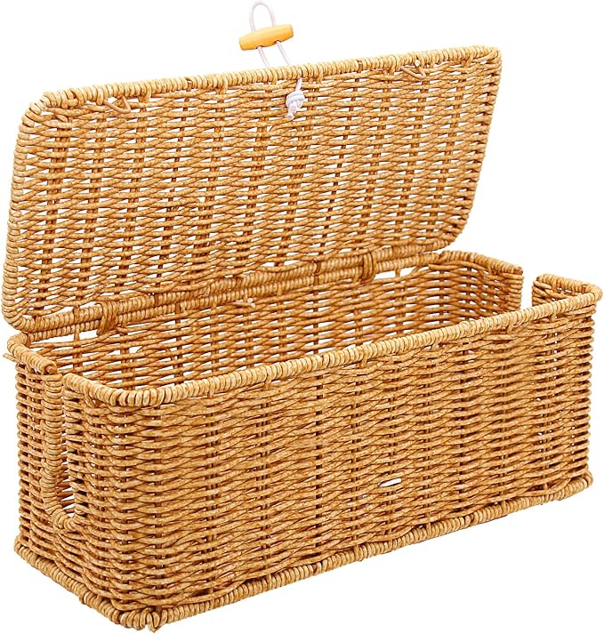 Cable Management Box, Handmade Rattan Cable Organizer Cord Basket | Open Slots Cords Hider Box Under Desk Cord Organizer for Computer Router USB Hub & Power Strip