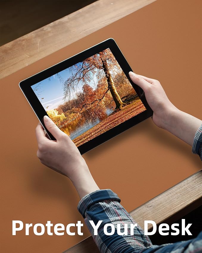 Leather Desk Pad Protector, Mouse Pad, Office Desk Mat, Non-Slip PU Leather Desk Blotter, Large Desk Mat, Waterproof Keyboard Mat for Office/Home/Decor (Light Brown, 55" x 17")