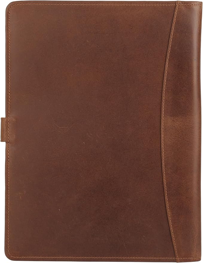 KomalC Leather Portfolio Folder with Button Closure | Business Padfolio for Professionals | Vintage Organizer with Legal Pad Holder, Card Slots & Document Pockets (Serena)