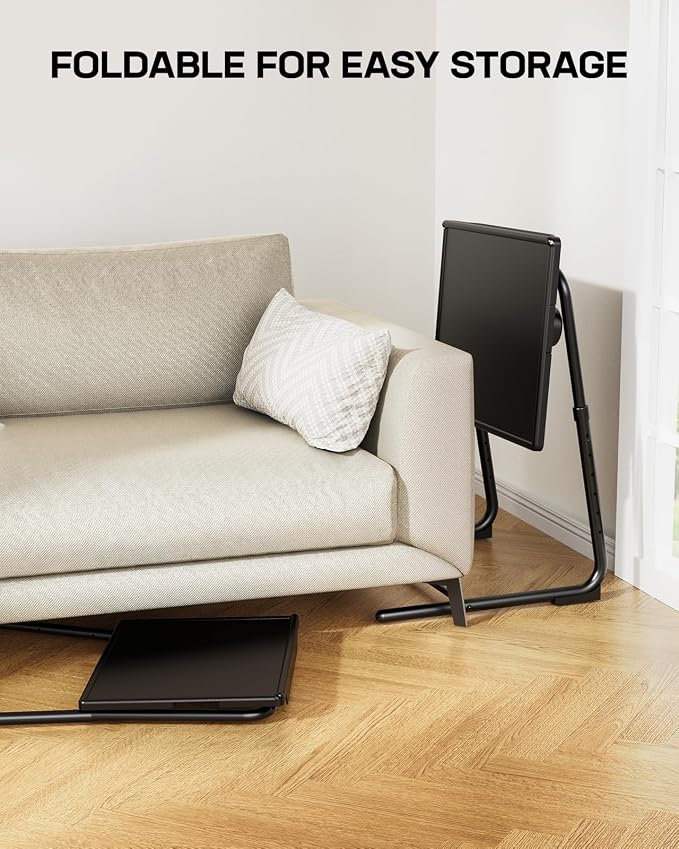 LORYERGO Multifunctional TV Tray Table - 2 Packs Adjustable TV Dinner Tray Tables with 6 Height & 3 Tilt Angle, Folding TV Trays with Cup Holder for Bed & Sofa, for Eating & Reading