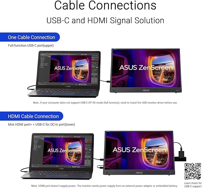 ASUS ZenScreen Touch 16” USB-C Portable Monitor (MB16AMTR) - Full HD, IPS, Built-in Battery, Kickstand, Tripod Socket, Eye Care, Compatible with Laptops, Smartphones and Game Consoles, 3 yr Warranty