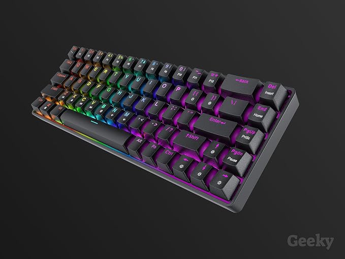 Geeky GK65 65% | Hot Swappable Mechanical Gaming Keyboard | 68 Keys Multi Color RGB LED Backlit for PC/Mac Gamer | ANSI US American Layout (Black, Mechanical Blue)