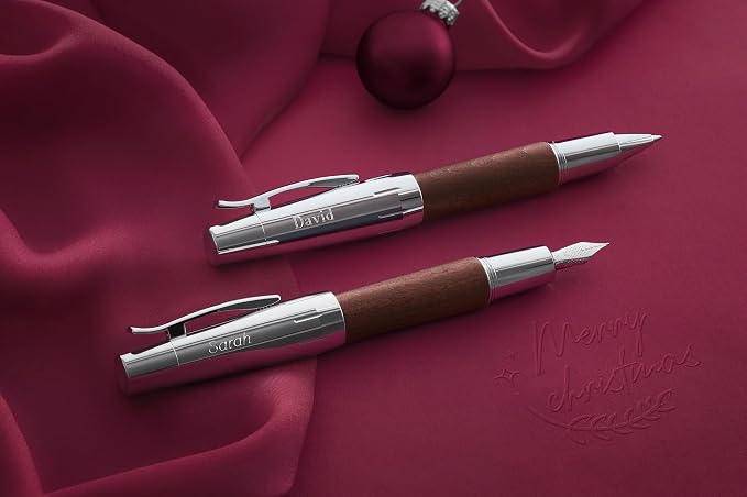 Faber-Castell e-motion Fountain Pen, Wood and Chrome Dark Brown - Broad