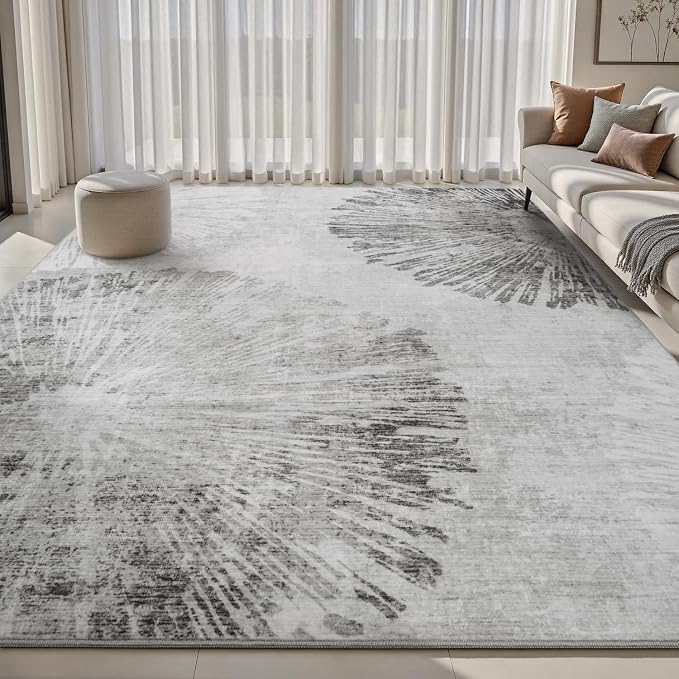 6x9 Area Rugs for Living Room-Machine Washable Rug Ultra Soft Non Slip Area Rug Modern Abstract Dahlia Indoor Carpet Rugs for Bedroom Dining Room Playroom Nursery Bedside Office, Grey