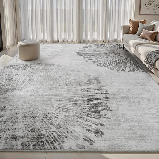 6x9 Area Rugs for Living Room-Machine Washable Rug Ultra Soft Non Slip Area Rug Modern Abstract Dahlia Indoor Carpet Rugs for Bedroom Dining Room Playroom Nursery Bedside Office, Grey