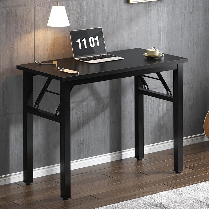 SogesHome No Assembly Folding Computer Desk, 31.5 Inch Small Compact Desk for Home Office, Modern Writing Table with Adjustable Leg Pads, Gaming Desk for Living Room, Dorm and Small Spaces, Black