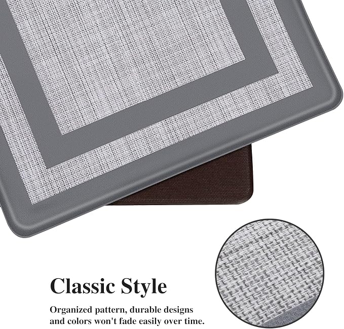 Mattitude Kitchen Mats Set of 2,Cushioned Anti-Fatigue Non-Skid Rug Sets Ergonomic Comfort Standing Mat for Kitchen, Floor, Office, Sink, Laundry, Gray and Gray