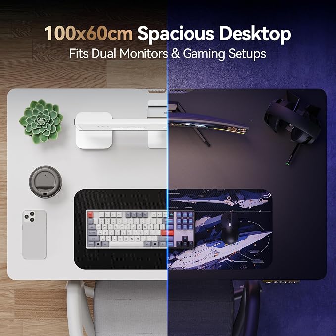 40 x 24 Inch Height Adjustable Standing Desk, 3 Presets, White | 40 x 24 in Desktop, 28.3–46.5 in Height, 2+3 Controls, ≤45 dB, 154 lb Capacity, 2 Hooks