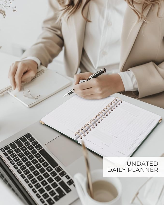 ZICOTO Aesthetic Daily Planner And Notebook With Hourly Schedule - Aesthetic Spiral To do List Notepad For Work/Home to Organize Tasks And Appointments - Stylish School/Office Supplies Book For Women