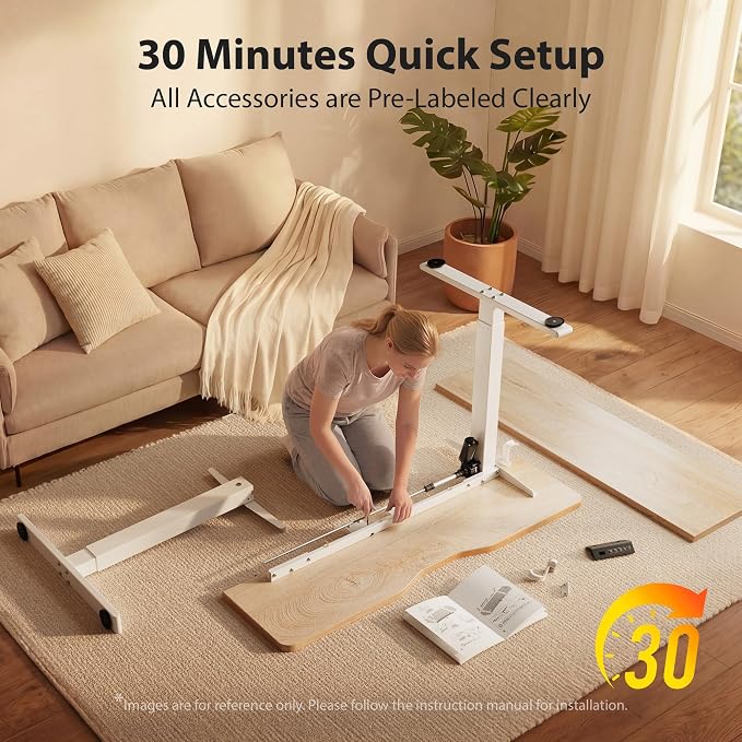 Cubiker Standing Desk, 40x24 Inches Sit Stand Home Office Desk, Electric Stand up Desk, Adjustable Desk with Splice Board, White Frame/Maple Top