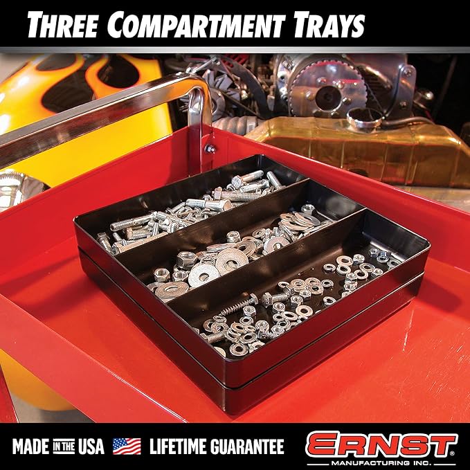 Ernst Tool Garage Organizer Tray, Red, 3-Compartments (Pack of 4)