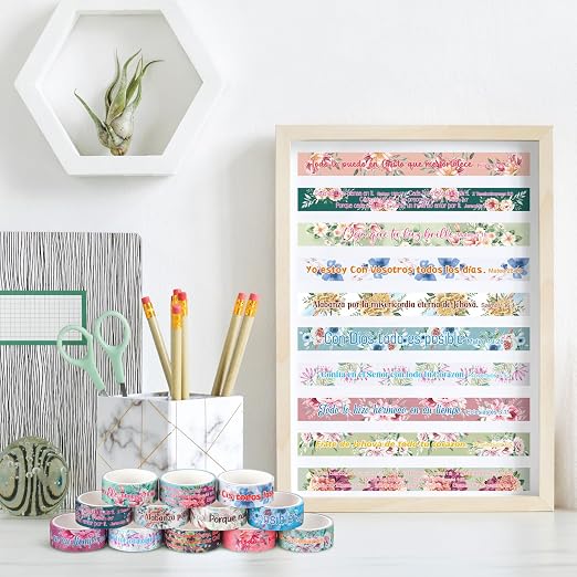 24 Rolls Back to School Christian Washi Tape Gifts Bulk Graduation VBS Religious Scripture Spanish Floral Bible Verse Washi Tape for Bible Journaling Crafting Students BibleStudy Stationery