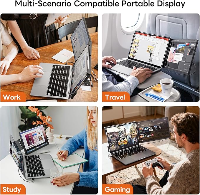 14" Laptop Screen Extender,FHD 1200P IPS Portable Monitor for 14"-17.3" Laptops, Dual Travel Screen Monitor Plug & Play, Laptop Screen Monitor Extender Compatible with Windows/Mac/Android&Chrome OS