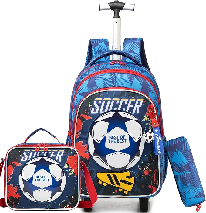 Backpack with Wheels for Kids Boys Rolling Backpack for School Roller Backpacks for Kids Backpacks with Lunch Box Pencil Case for Elementary Back to School Supplies