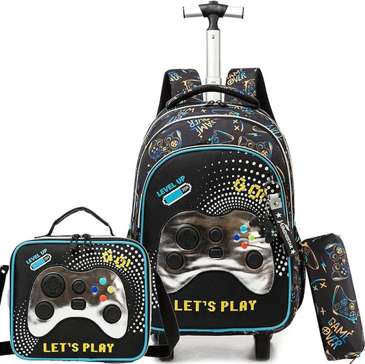 Boys Rolling Backpack for School Backpack with Wheels for Kids Roller Backpacks for Kids Backpacks with Lunch Box Pencil Case for Elementary Back to School Supplies