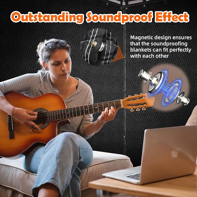 Soundproof Blanket for Door 96" x 80", 4 PCS Heavy Duty Sound Dampening Curtains, Noise Cancelling Studio Acoustic Blanket, Light Blocker, Moving with Grommets for Home, Window, Furniture, Black