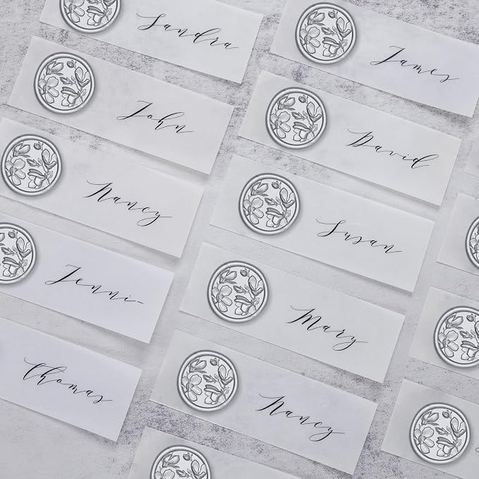 UNIQOOO Wax Seal Stickers - 3D Magnolia Wedding Invitation Envelope Botanical Seal Stickers, 50 Pcs Self- Adhesive Silver Stickers, Perfect for Invitation, Christmas, Gift Wrapping, Party