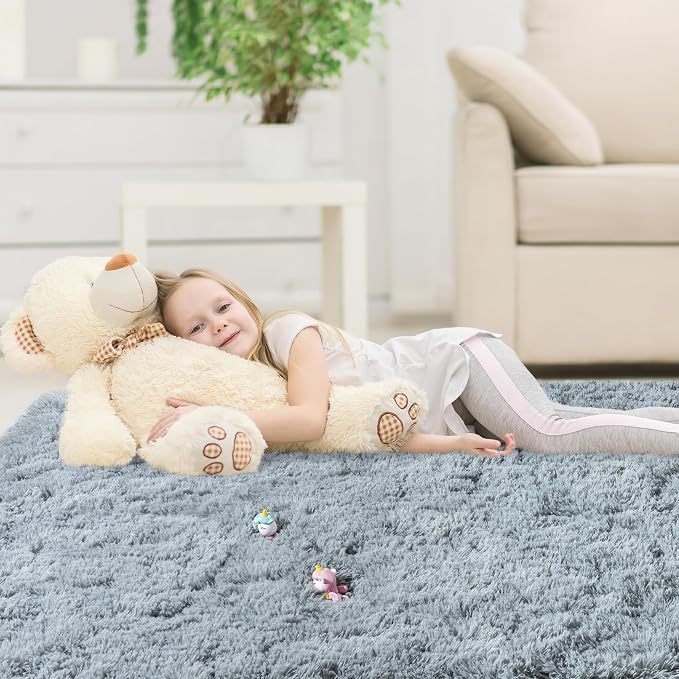8x10 Area Rugs for Living Room, Grey Fluffy Shaggy Rug Soft Carpets, Big Rugs for Bedroom Nursery Kids Room Dorm Home Decor Aesthetic