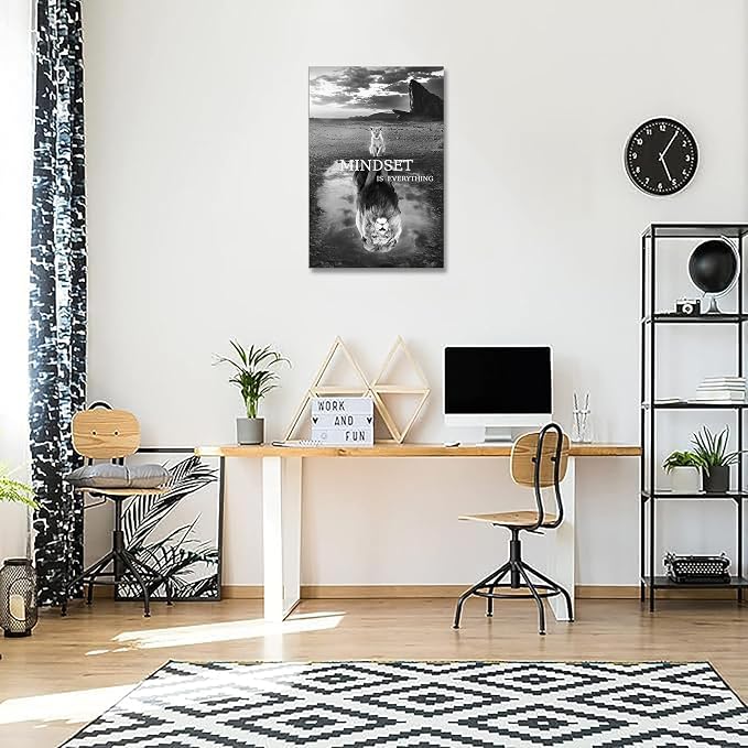 Lion Wall Art Mindset Motivational Animals Prints Poster for Office Wall Decor Modern Canvas Framed Artwork Pictures Ready to Hang20x30inches