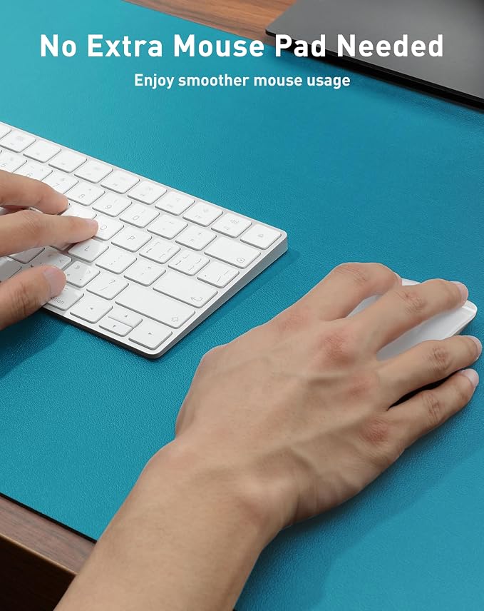 Aothia Faux Leather Desk Mat - Large Mouse Pad, Non-Slip PU Leather Blotter, Waterproof Writing Surface for Office and Home (Turquoise, 42" x 17")